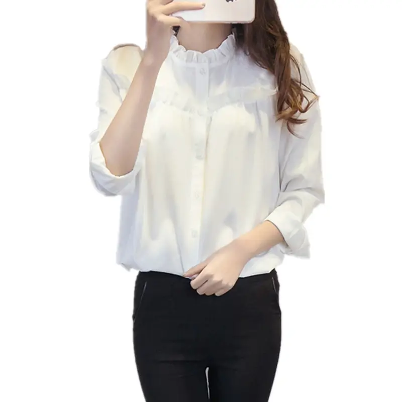 White Long Sleeve Lace Collar Shirt for Women - Image 6