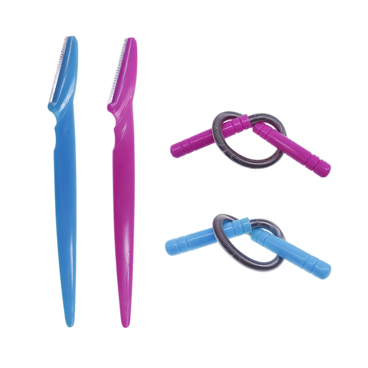 Hair Puller Set Blue Pink Facial Scraper Eyebrow Trimmer