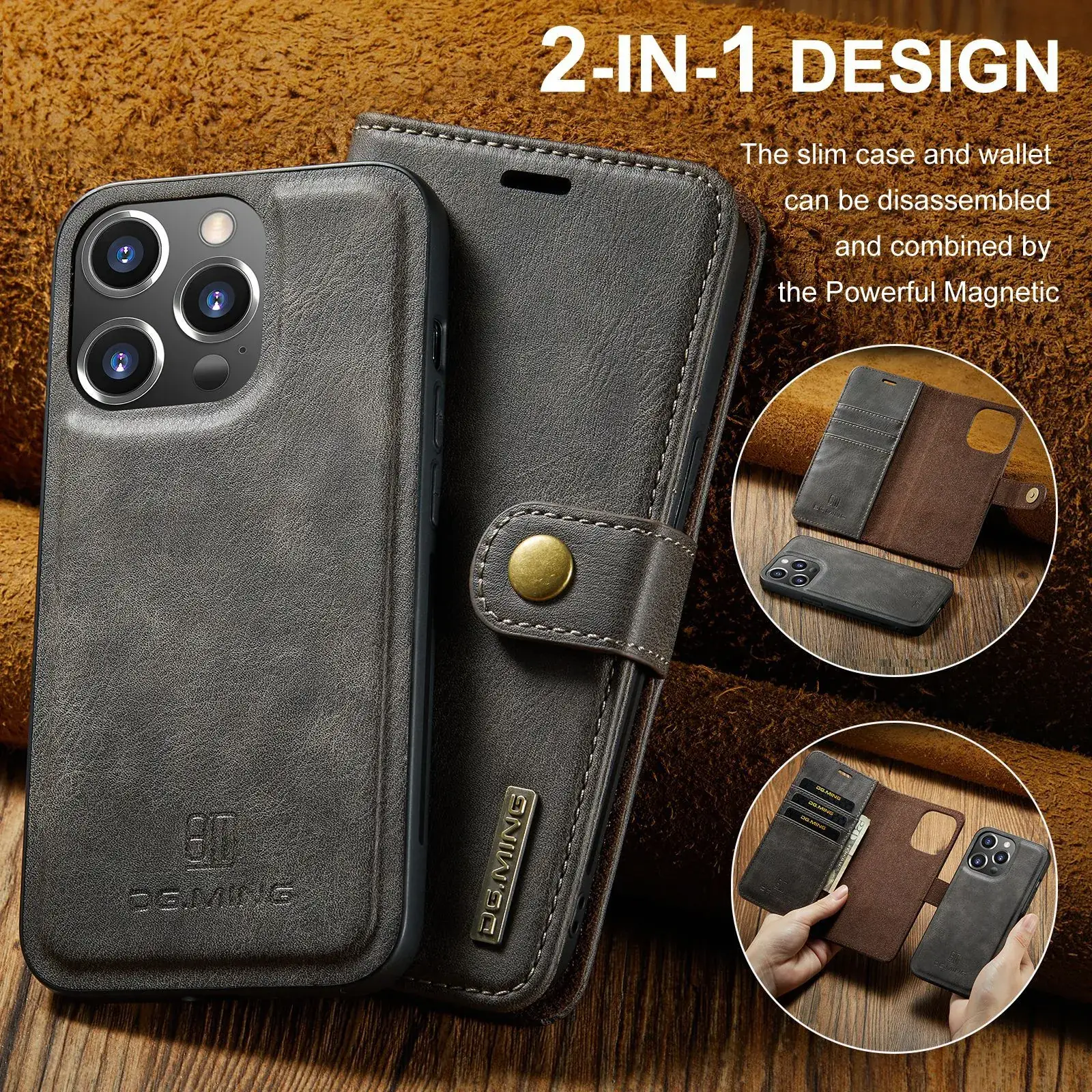 Magnetic Wallet Case for iPhone 16 Pro Max Leather Split Phone Holder - Image 6