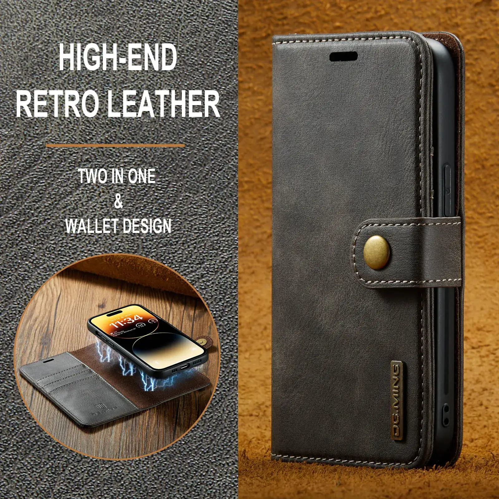 Magnetic Wallet Case for iPhone 16 Pro Max Leather Split Phone Holder - Image 7