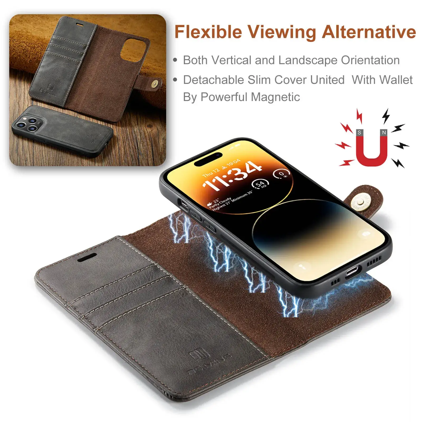 Magnetic Wallet Case for iPhone 16 Pro Max Leather Split Phone Holder - Image 9