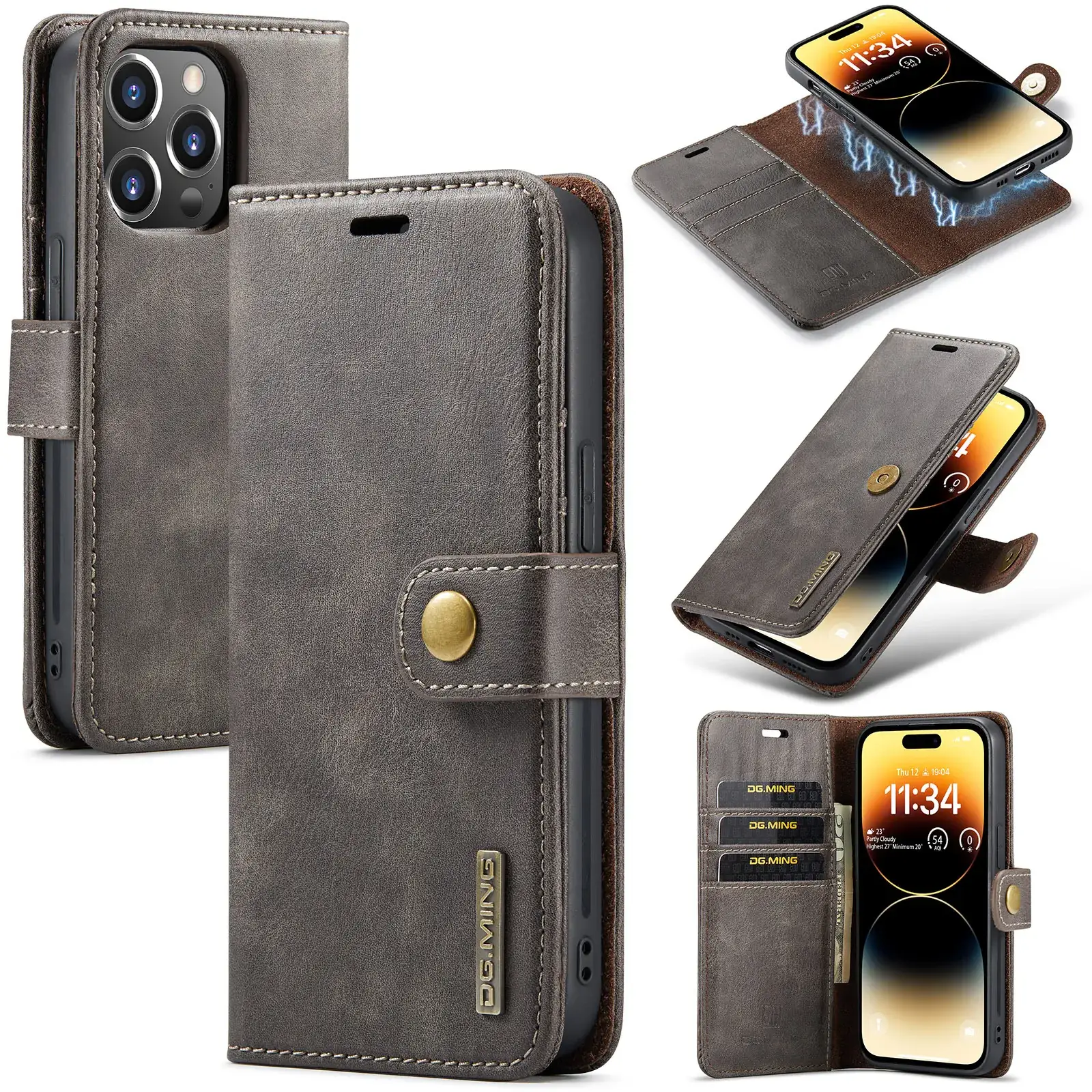 Magnetic Wallet Case for iPhone 16 Pro Max Leather Split Phone Holder - Image 10