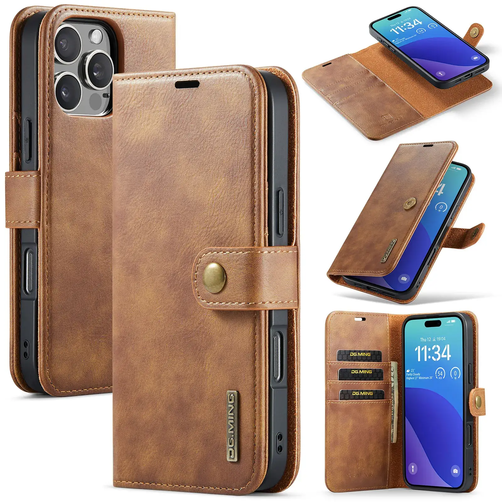 Magnetic Wallet Case for iPhone 16 Pro Max Leather Split Phone Holder - Image 2