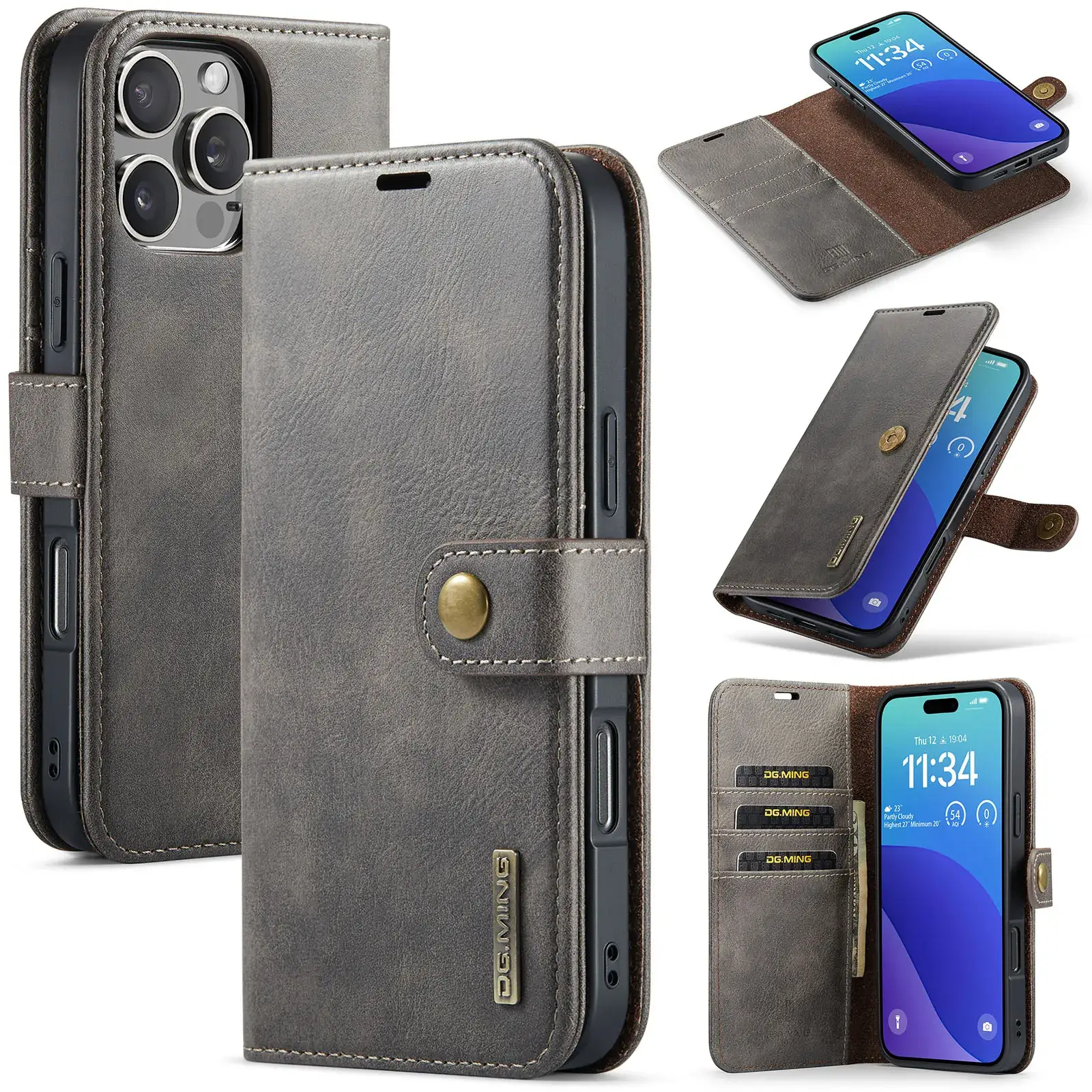Magnetic Wallet Case for iPhone 16 Pro Max Leather Split Phone Holder - Image 3