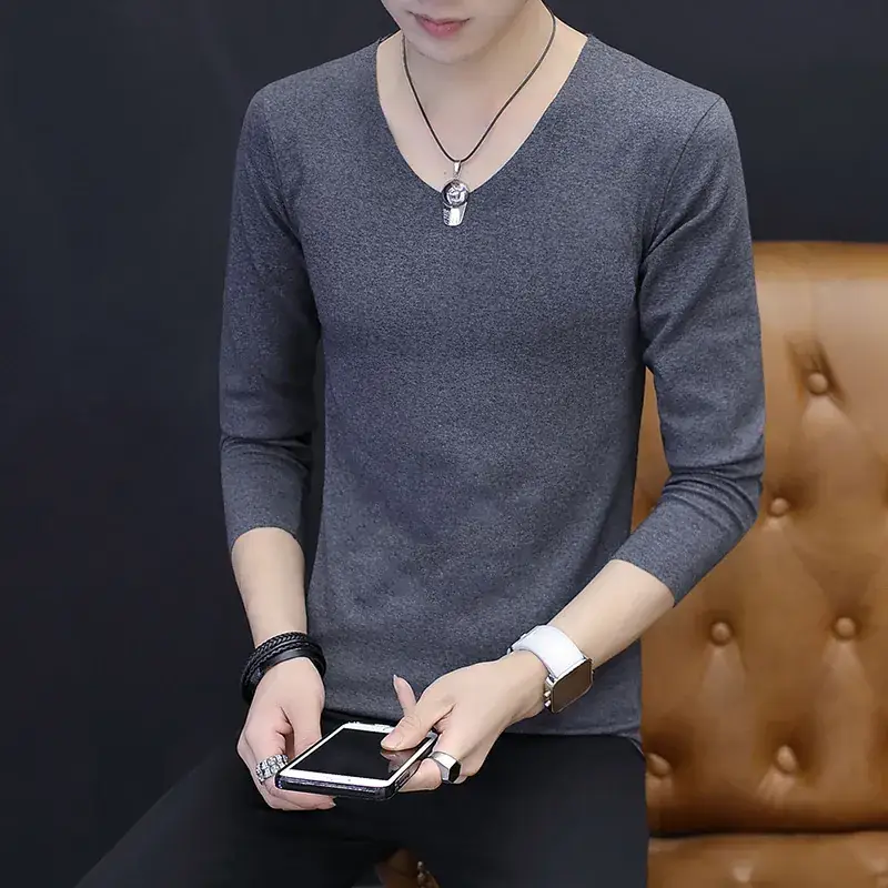 Men's Grey V-Neck Long Sleeve T-Shirt Free Agent - Image 8