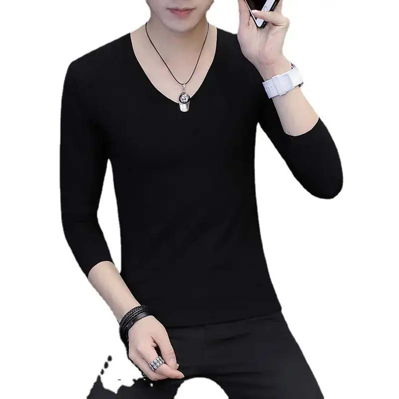 Men's Grey V-Neck Long Sleeve T-Shirt Free Agent - Image 11