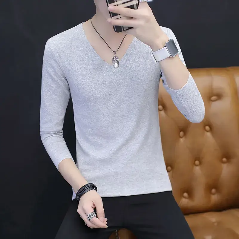 Men's Grey V-Neck Long Sleeve T-Shirt Free Agent - Image 3