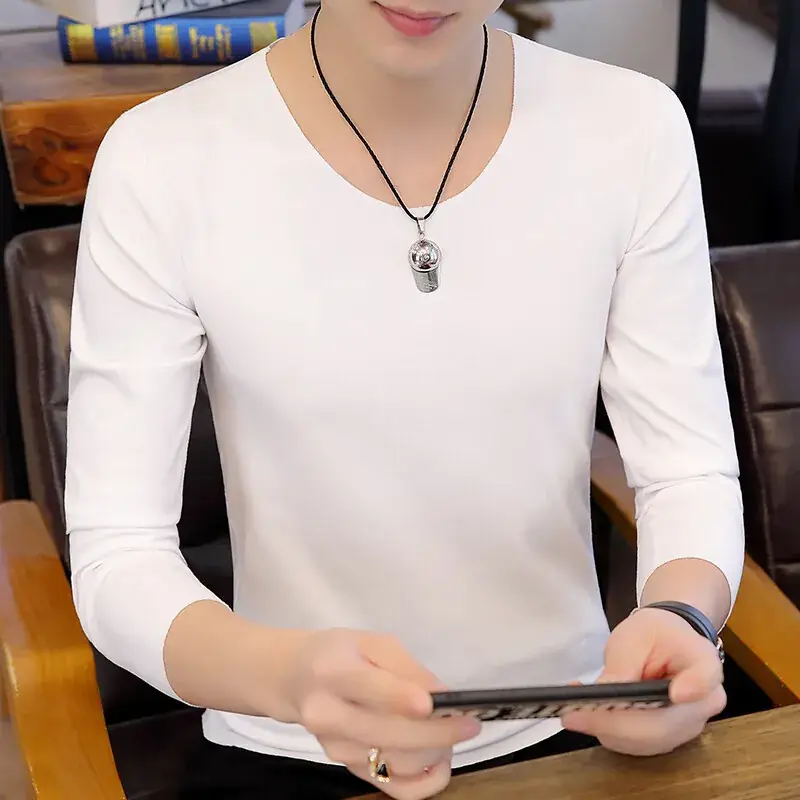 Men's Grey V-Neck Long Sleeve T-Shirt Free Agent - Image 4