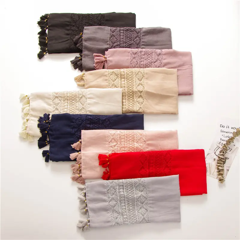 Black Embroidered Silk Scarf with Tassels - Image 9