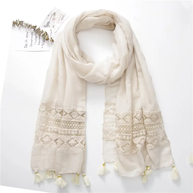Black Embroidered Silk Scarf with Tassels — feature 16