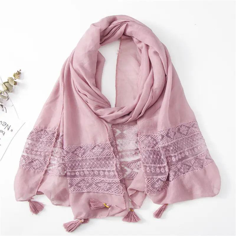 Black Embroidered Silk Scarf with Tassels — feature 20