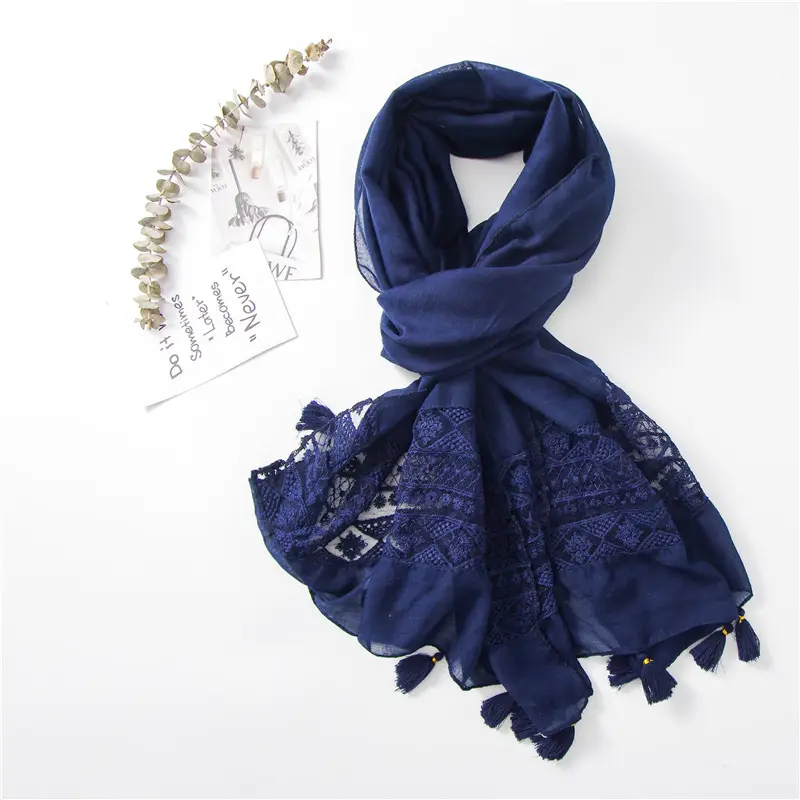 Black Embroidered Silk Scarf with Tassels — feature 27