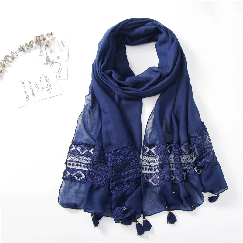 Black Embroidered Silk Scarf with Tassels — feature 28
