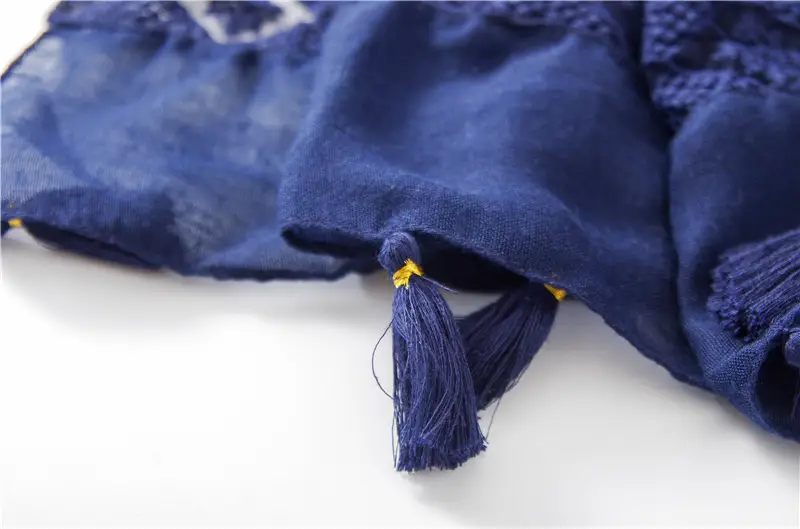 Black Embroidered Silk Scarf with Tassels — feature 30
