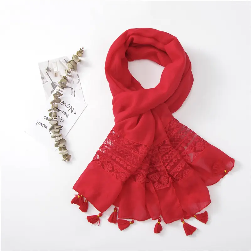 Black Embroidered Silk Scarf with Tassels — feature 37