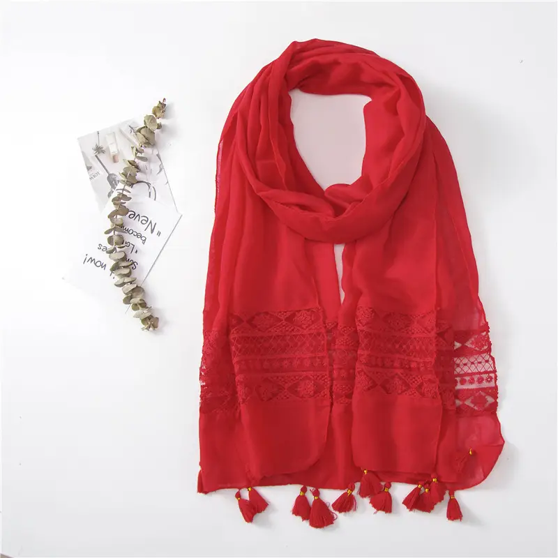 Black Embroidered Silk Scarf with Tassels — feature 38