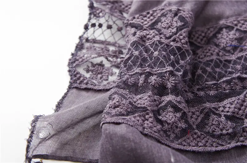 Black Embroidered Silk Scarf with Tassels — feature 41