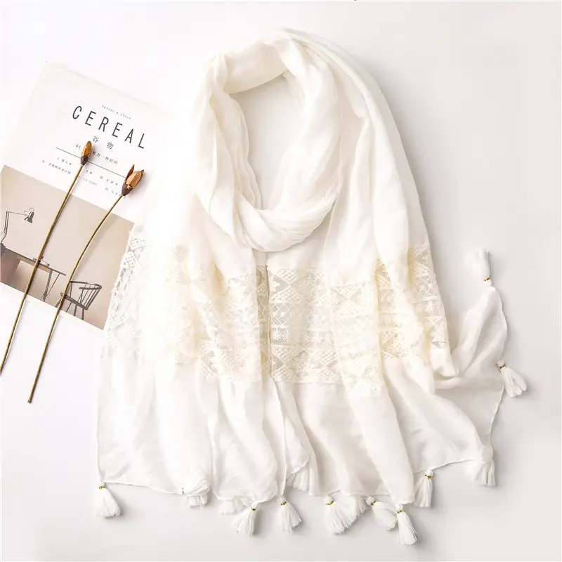 Black Embroidered Silk Scarf with Tassels - Image 3