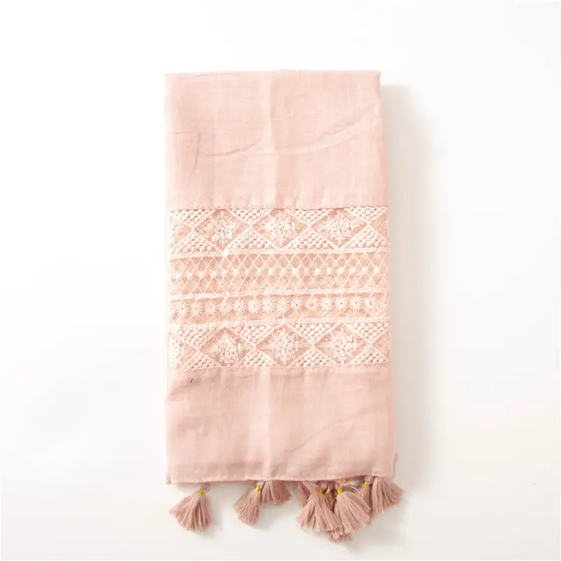 Black Embroidered Silk Scarf with Tassels - Image 6