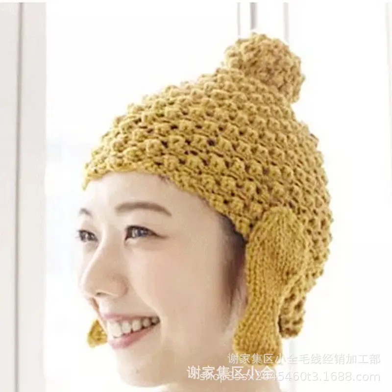 Pink Knitted Wool Nun Hat with Tails