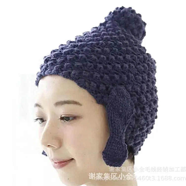 Pink Knitted Wool Nun Hat with Tails