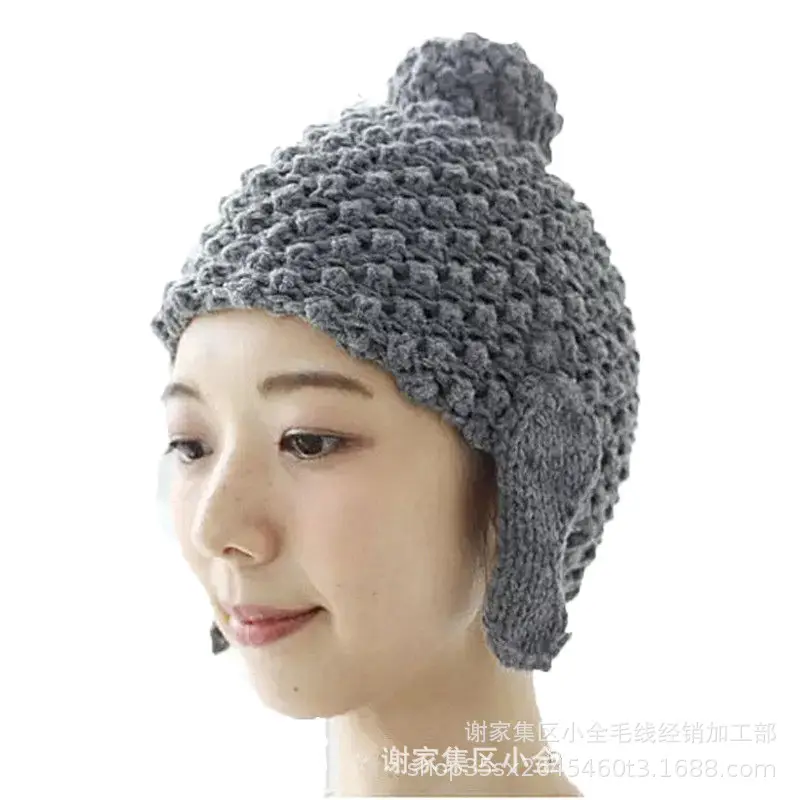 Pink Knitted Wool Nun Hat with Tails
