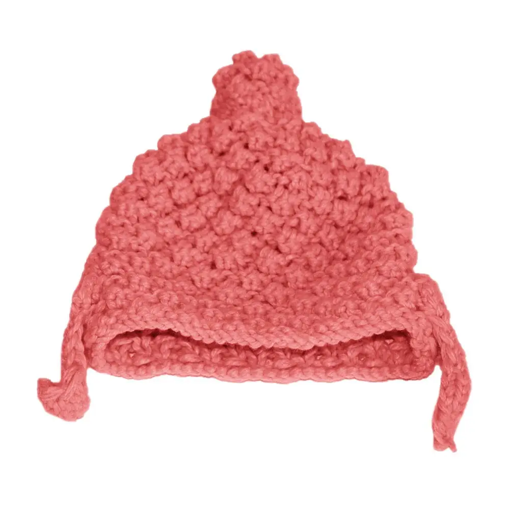 Pink Knitted Wool Nun Hat with Tails