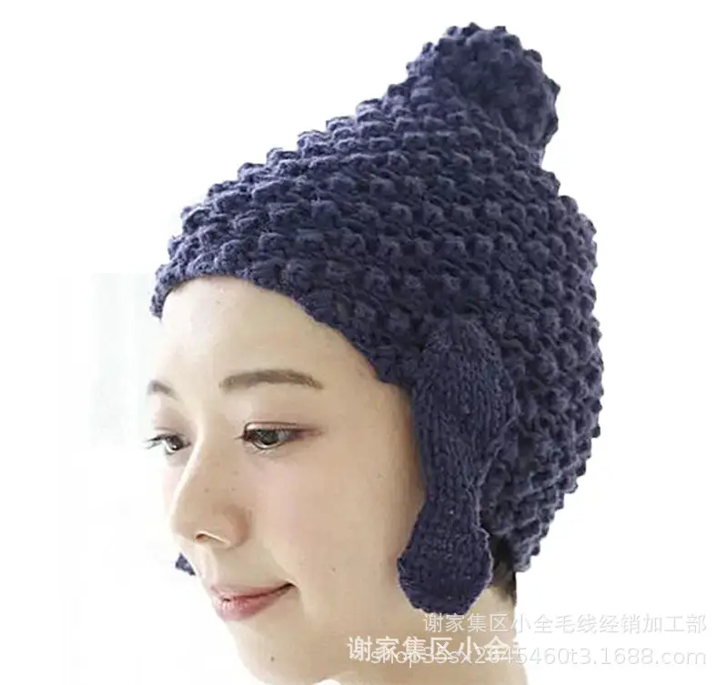Pink Knitted Wool Nun Hat with Tails