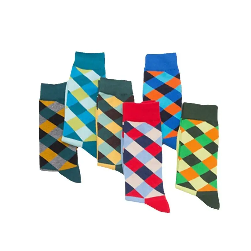 In stock cross-border color diamond Plaid men's mid-calf socks European and American version skateboard socks all-matching men's socks batch
