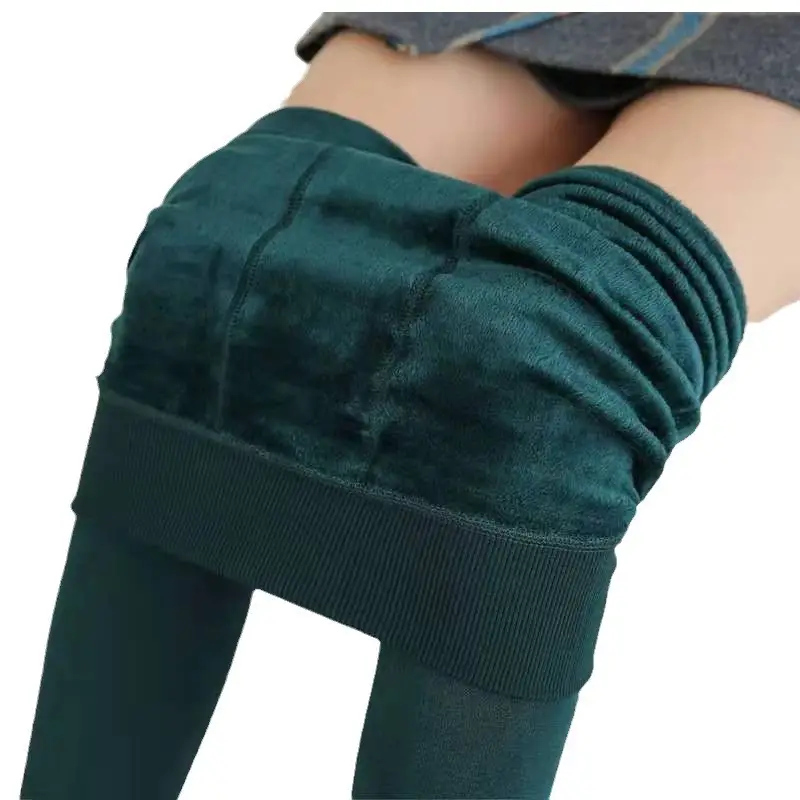 Velvet Knee Pads for Women Green Anti-Pilling Warm Leggings - Image 13
