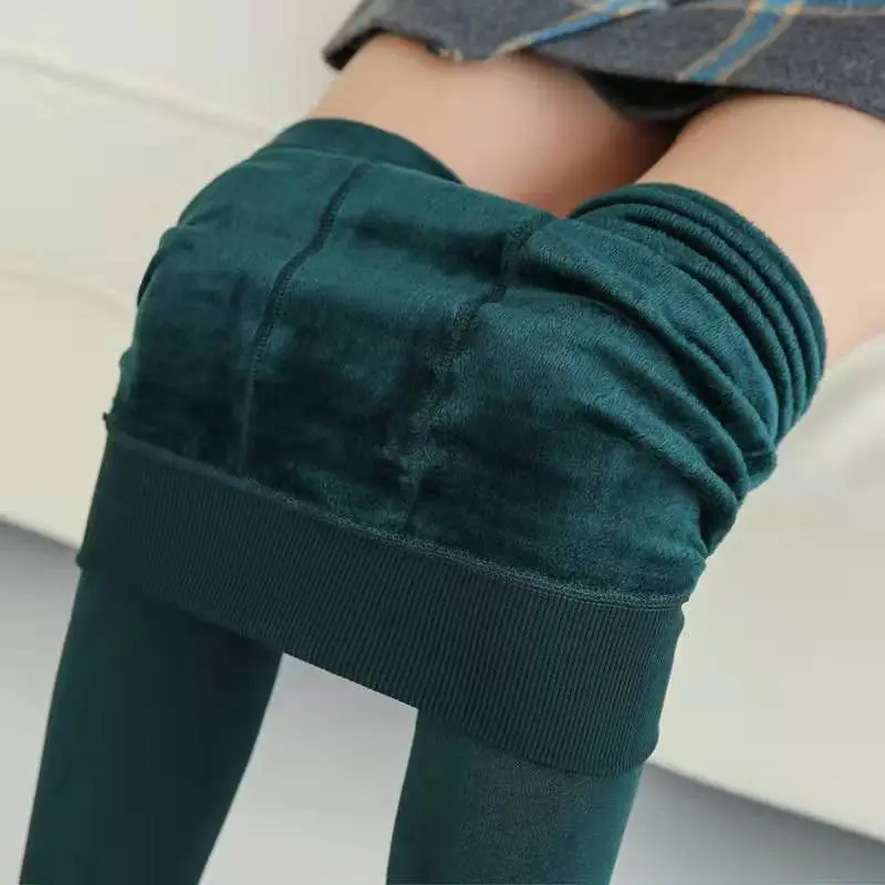 Velvet Knee Pads for Women Green Anti-Pilling Warm Leggings - Image 5