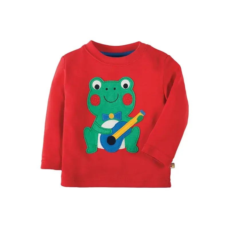 Red Embroidered Frog T-Shirt for Kids Long Sleeve - Image 2