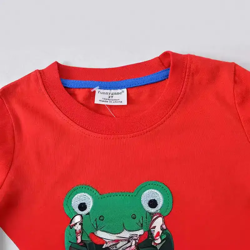 Red Embroidered Frog T-Shirt for Kids Long Sleeve - Image 4