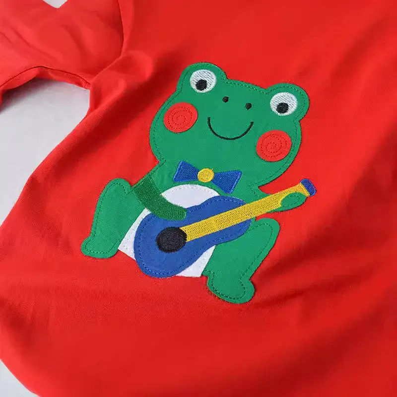 Red Embroidered Frog T-Shirt for Kids Long Sleeve - Image 5