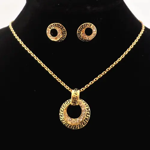 Gold Greek Key Necklace & Earrings Set - Image 4