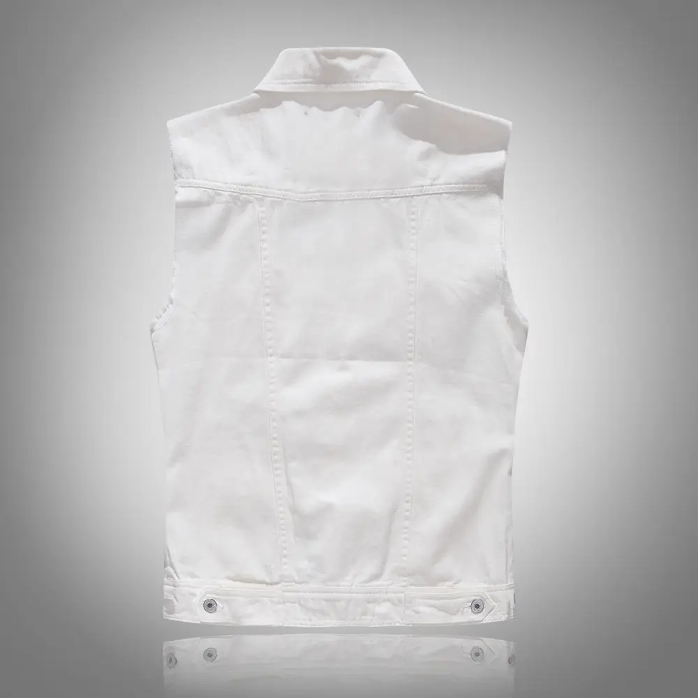 Men's White Sleeveless Denim Vest Large Drop Shipping - Image 3
