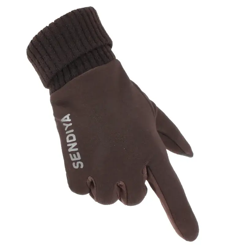 Men Winter Warm Touchscreen Gloves Brown Velvet Padded - Image 4