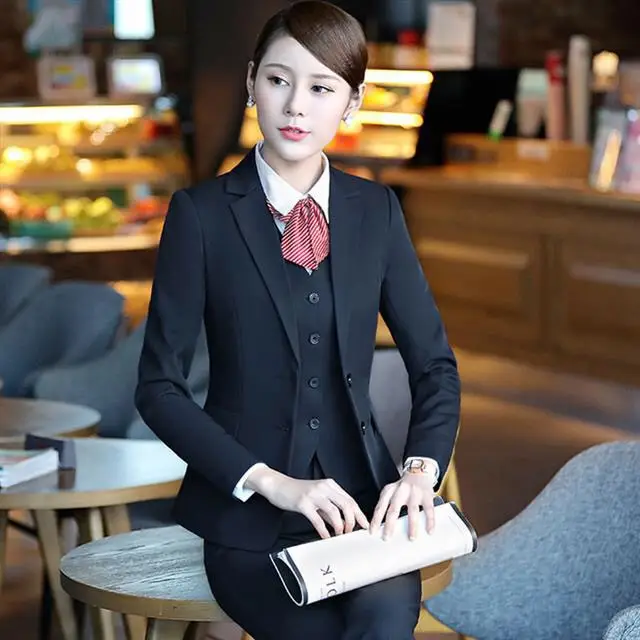 Professional Women's Suit Navy Blue Interview Dress