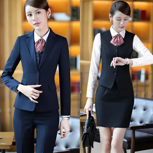 Professional Women's Suit Navy Blue Interview Dress