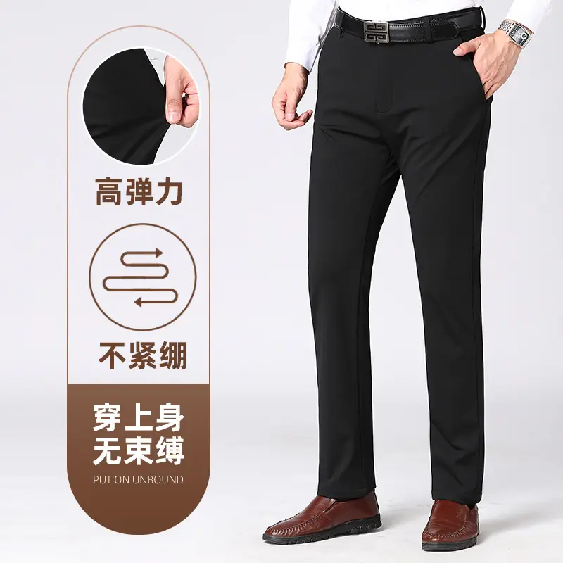 Men's Black High Elastic Straight Pants Winter Casual - Image 10