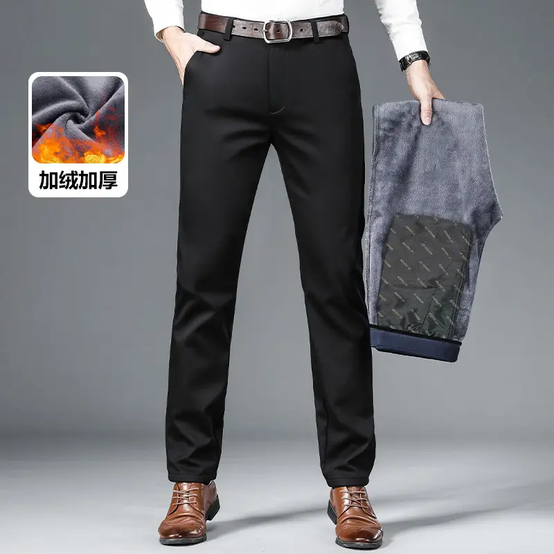 Men's Black High Elastic Straight Pants Winter Casual — feature 11