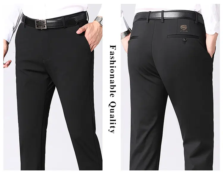 Men's Black High Elastic Straight Pants Winter Casual — feature 12