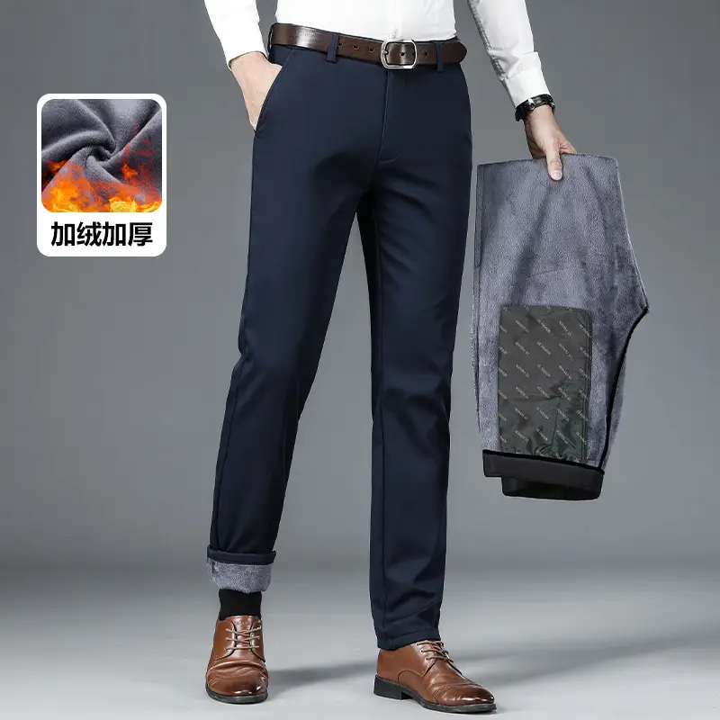 Men's Black High Elastic Straight Pants Winter Casual — feature 13