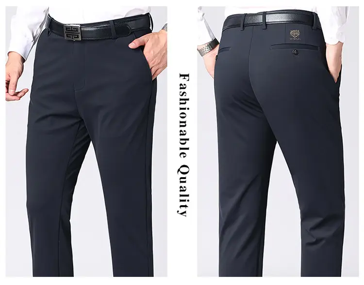 Men's Black High Elastic Straight Pants Winter Casual — feature 14