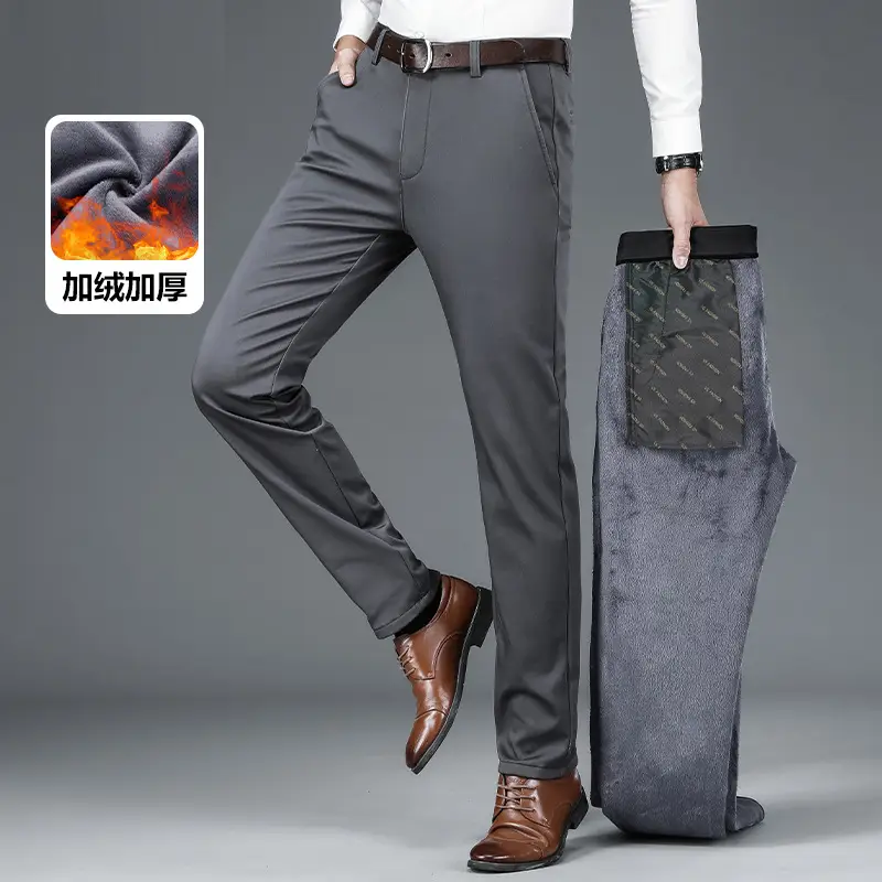 Men's Black High Elastic Straight Pants Winter Casual — feature 15