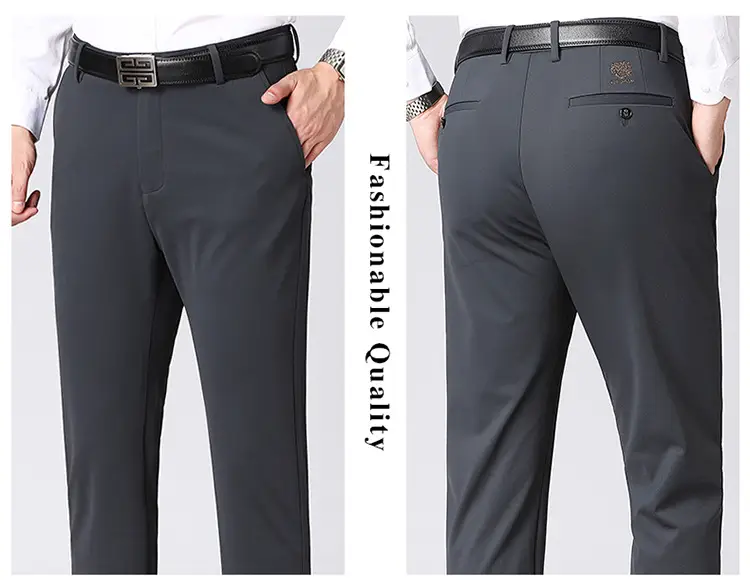 Men's Black High Elastic Straight Pants Winter Casual — feature 16