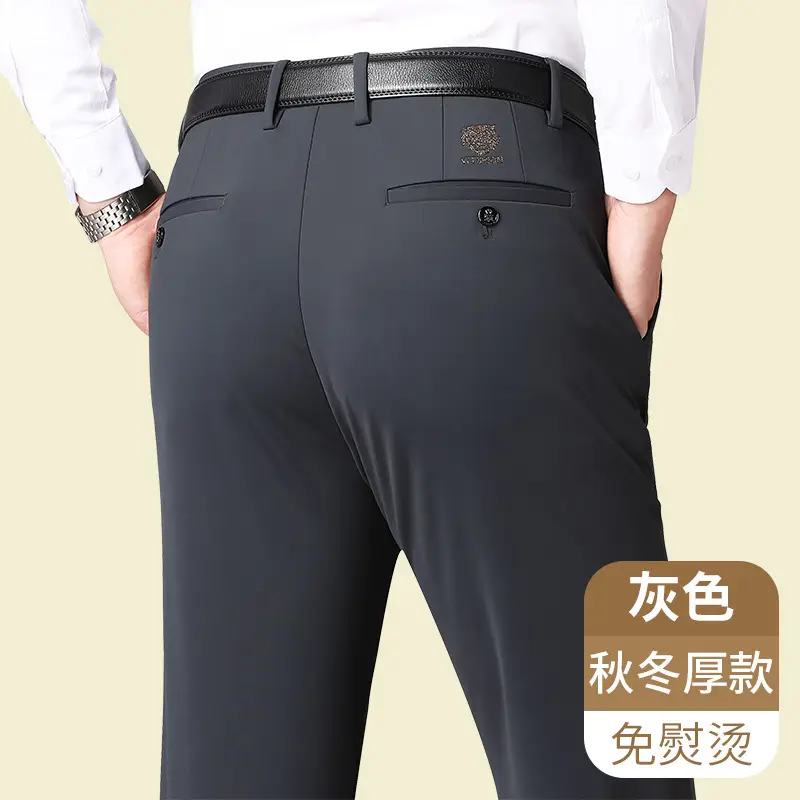 Men's Black High Elastic Straight Pants Winter Casual - Image 3