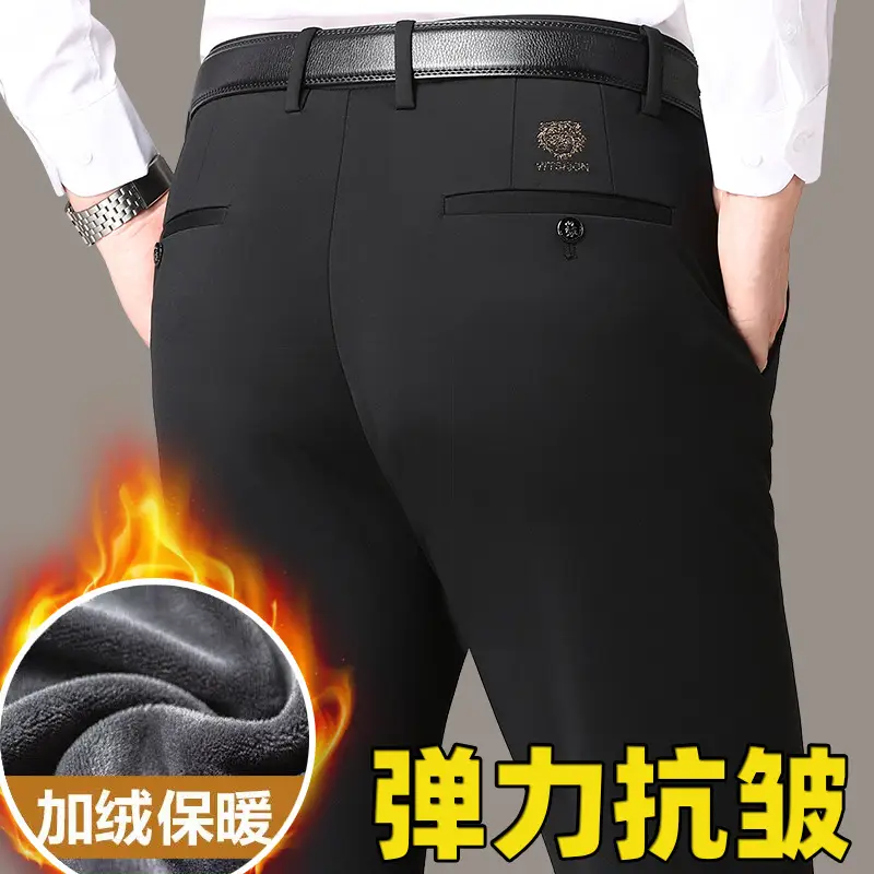 Men's Black High Elastic Straight Pants Winter Casual - Image 4