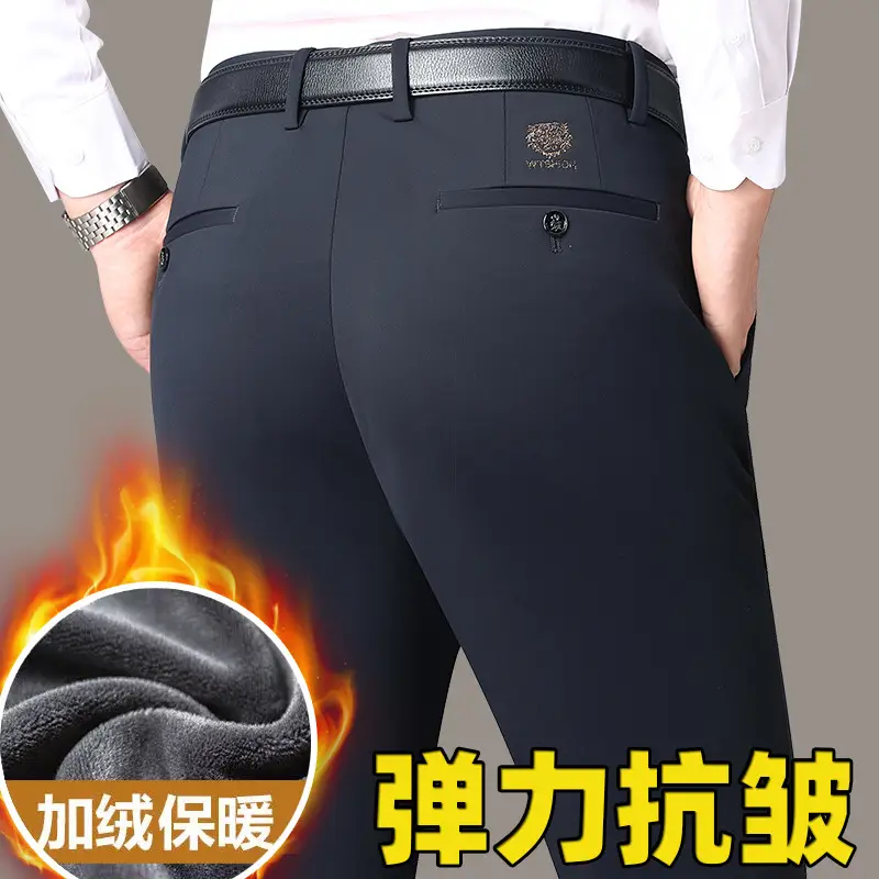 Men's Black High Elastic Straight Pants Winter Casual - Image 5