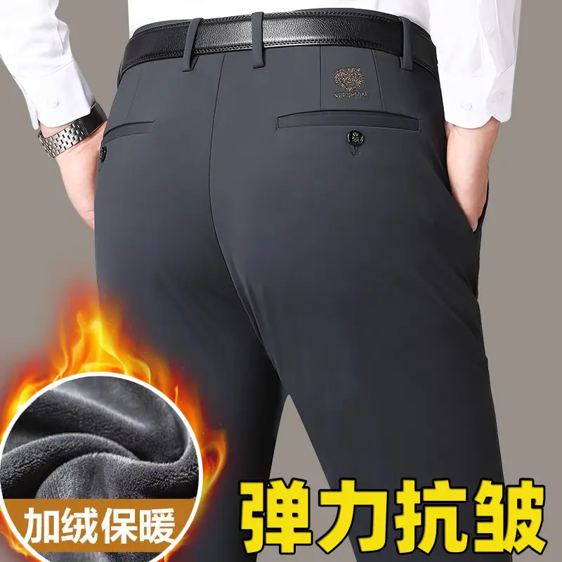 Men's Black High Elastic Straight Pants Winter Casual - Image 6